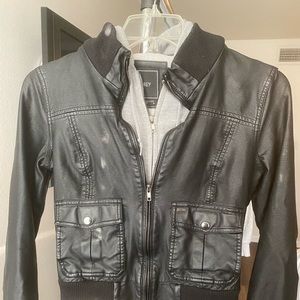 Obey Leather Jacket attached Hoodie